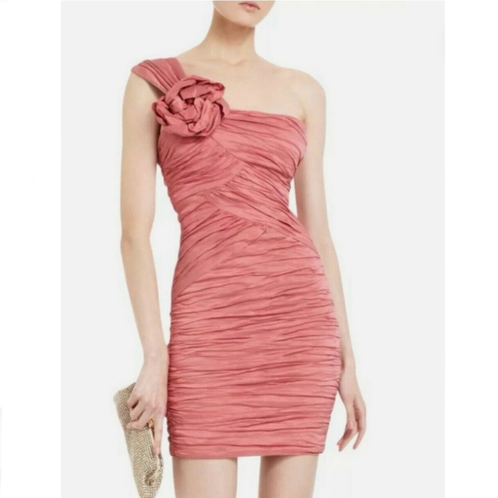 Coral Pink One Shoulder Taffeta Dress